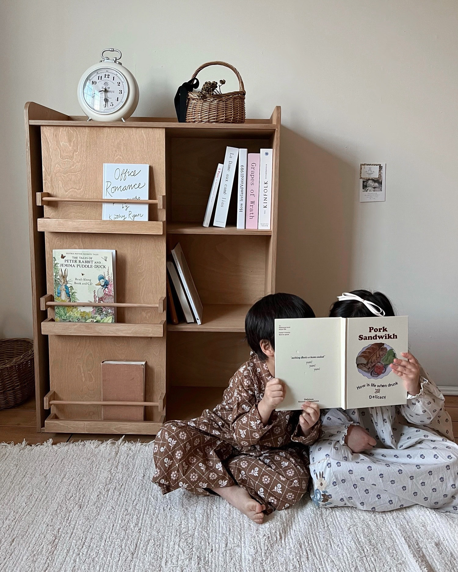 A bookshelf and magazine rack.